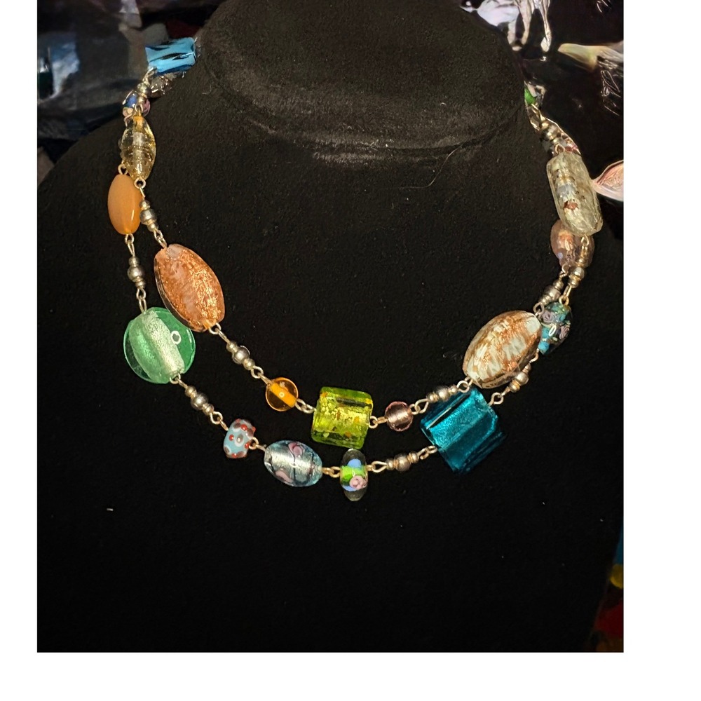 Premier Designs‎ Murano-Style Necklace Lampwork & Glitter Foiled Bead Glass